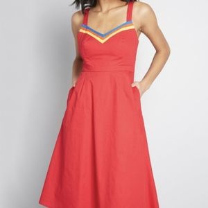 Modcloth Red Verve Confirmed Sweetheart A-Line Dress Size 6